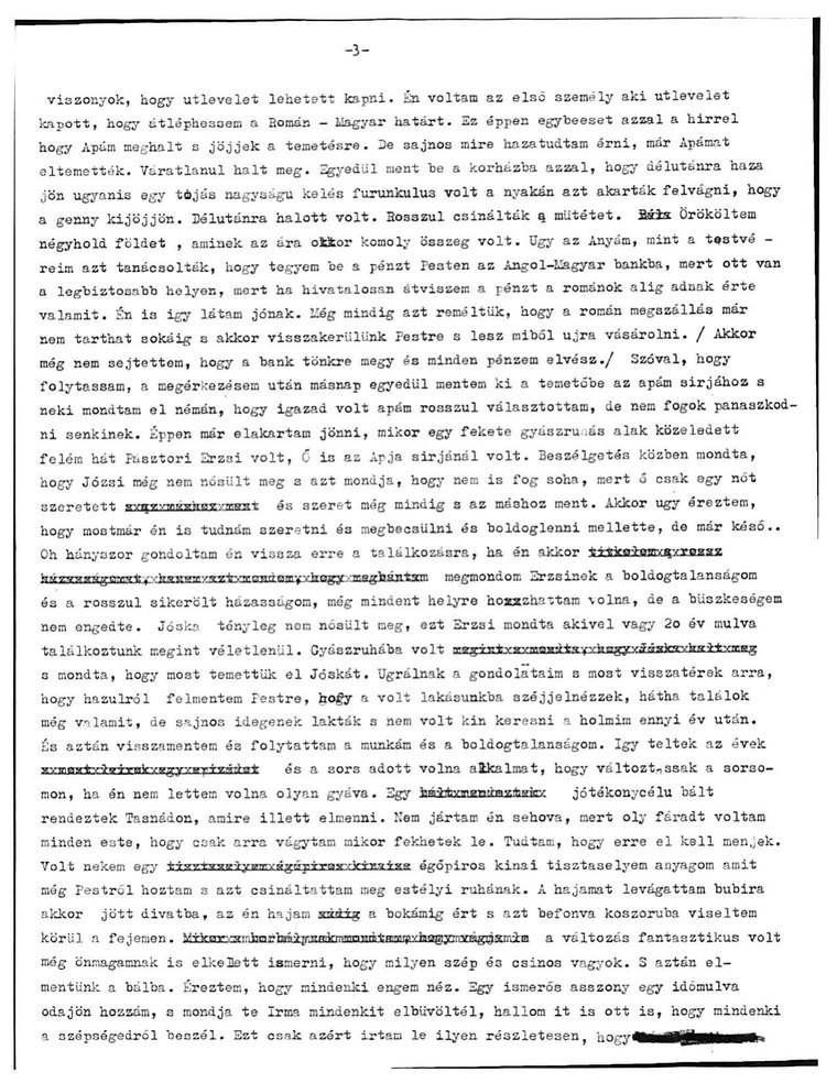 The third typed page, numbered 3 at the head, with two long passages overtyped and cancelled.