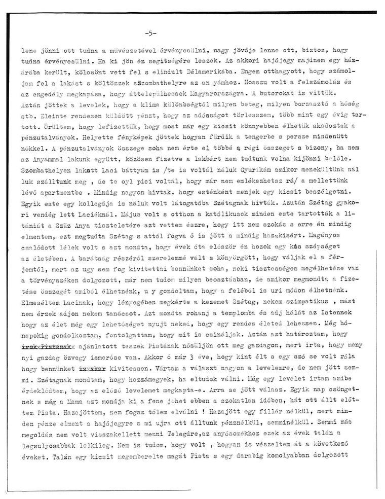 The fifth typed page of the Hungarian letter.