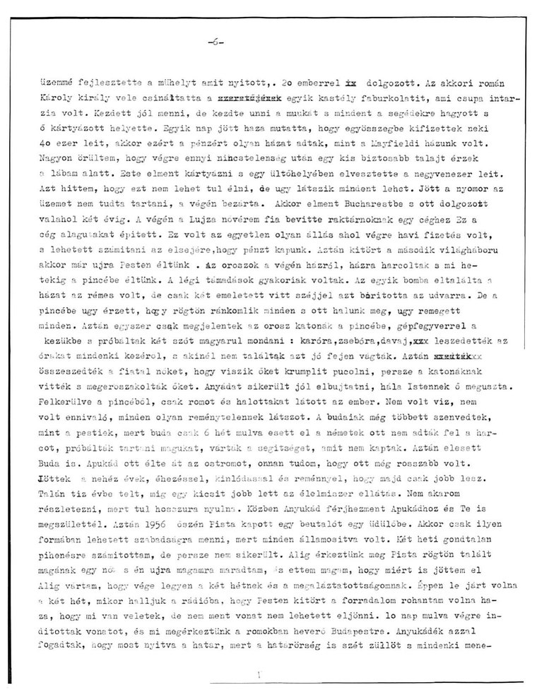 The sixth typed page of the Hungarian letter.