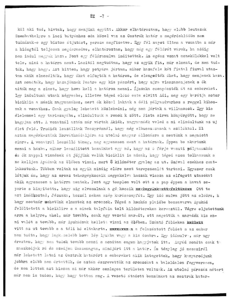 The seventh typed page of the Hungarian letter.